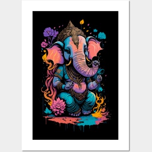 Colorful Ganapati Ganesh Chaturthi with Flowers Posters and Art